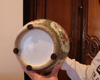 Vintage 17"Chinese Export Famille Rose Mantel Vases with Elephant Handles