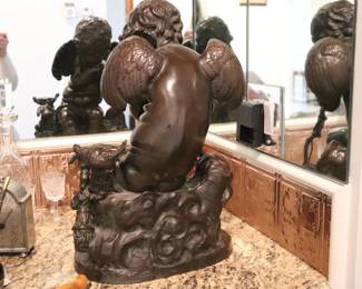  19th-century French patinated bronze statue of a cherub