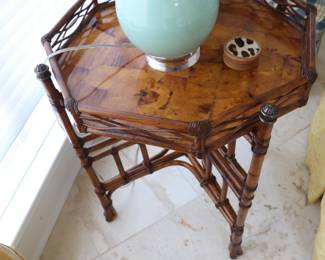 BAMBOO RATTAN PENNSHELL STYLE SIDE TABLES