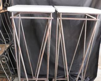 A Pair of Architectural V shaped display pedestal with Carera marble Tops 42" x 16"