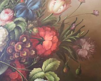    Floral Still Life oil on canvas by Adonis Mid 20th century Framed Dimension 43" x 31" Original Art Painting