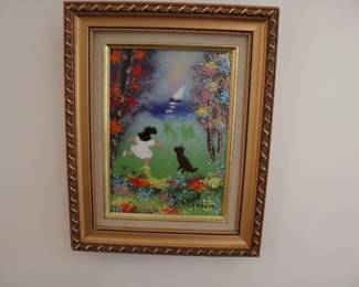 Vintage Enamel on Copper Painting by Cardin