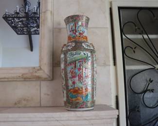 A Pair of 24" Antique Chinese Export Famille Rose Medallion Porcelain Baluster Floor Vases - c. 19th century