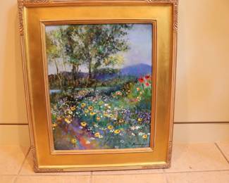  Janine Wesselmann originall "Wild Flowers I & II" Original Oil on Canvas Diptych Framed Size 23" x 27" EA.