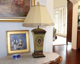 VINTAGE Toleware Yellow Urn Form Table Lamps