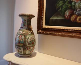Vintage 17"Chinese Export Famille Rose Mantel Vases with Elephant Handles