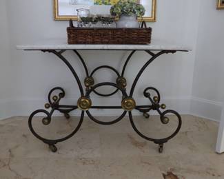 Antique French Bakers Table with Marble Top Pâtisserie Island Pastry Table