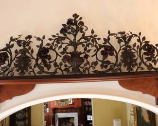 Restored Antique Cast Wrought Iron Gate Pediment Rose Vine Mounted on Wood About 7' long From Charleston SC
