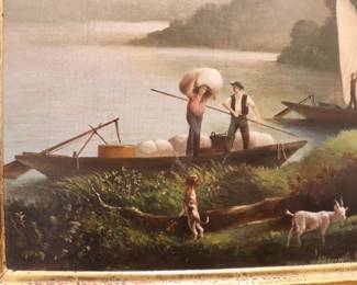 18th Century Pastoral Oil on Canvas Painting Gold Leaf Antique Frame Original Art Canvas 26" x 20" Frame 32" x 26" Professionally Cleaned and framed