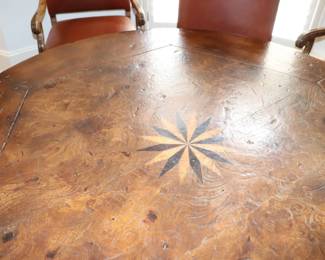  Italian Round Walnut Dining Table with Inlaid Starburst 