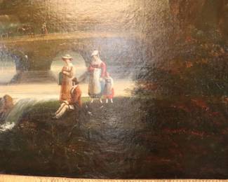  18th Century Original French landscape Painting Professionally Cleaned Federalist Antique Frame Canvas Size 41 x 33  Frame Size 39" x 47"