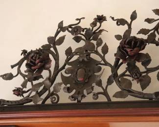 Restored Antique Cast Wrought Iron Gate Pediment Rose Vine Mounted on Wood About 7' long From Charleston SC