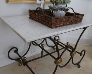 Antique French Bakers Table with Marble Top Pâtisserie Island Pastry Table