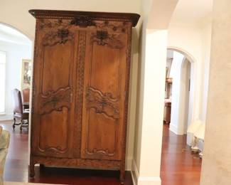 Antique 1700's French Country Highly Carved Walnut Wedding Armoire-Provenance54" x 21" x 94" professionally restore and lined 