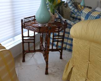 LEXINGTON BAMBOO RATTAN PENNSHELL STYLE SIDE TABLES