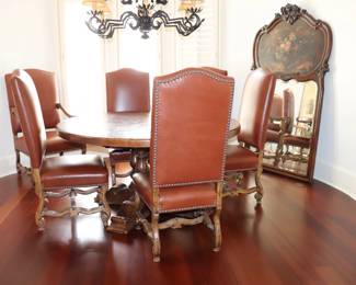  Italian Round Walnut Dining Table with Inlaid Starburst 