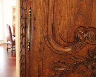 1700s French Country Highly Carved Walnut Wedding Armoire-Provenance