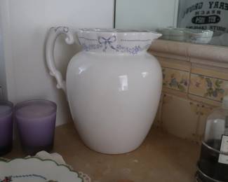 Laura Ashley "Elizabethan Rose" Pitcher Blue & White Ribbon with Floral