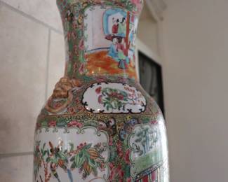 A Pair of 24" Antique Chinese Export Famille Rose Medallion Porcelain Baluster Floor Vases - c. 19th century