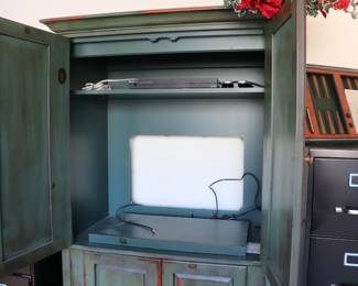 Distressed Painted Wardrobe Armoire Entertainment Bar Cabinet 74" Tall x 45" Wide x 24" Deep