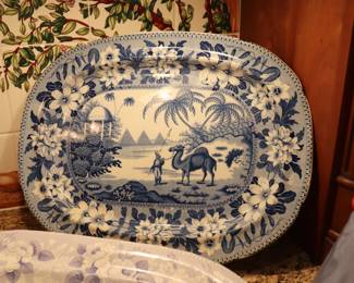  Antique Early 19th Century Blue and White English Plater Camels and Pyramids