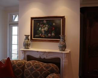    Floral Still Life oil on canvas by Adonis Mid 20th century Framed Dimension 43" x 31" Original Art Painting