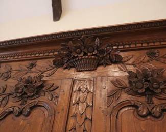 1700s French Country Highly Carved Walnut Wedding Armoire-Provenance