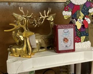 Set of three brass deer