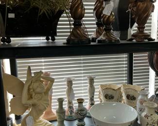 Victorian pieces, fairy statue, Victorian bowls, swirl, candlesticks