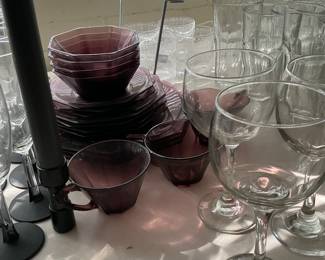 Nice set of purple dinnerware wine glasses
