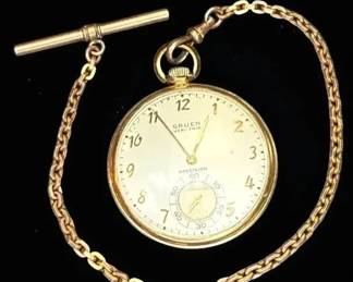 Gruen VeriThin pocket watch with Simmons Fob