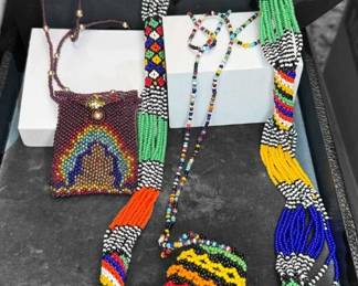Handcrafted Beaded Pouch  Rope Necklace