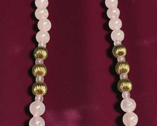 Rose quartz beaded necklace with gold accent beads