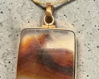 Jasper Pendant With 14K Gold Chain