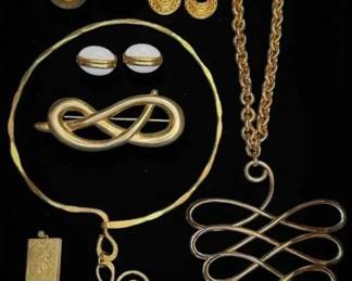 Gold tone modernist statement necklaces  other pieces