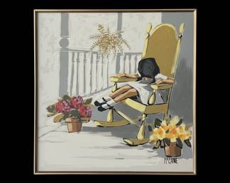Wicker Furniture, M. McCaine "Girl in Rocking Chair" Print