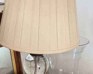 Vintage Crystal and Brass Table Lamp with Fluted Base and Pleated Shade