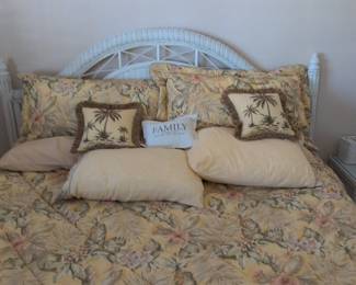 White Wicker Rattan Headboard and Nightstand Set