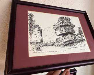 Balanced Rock, Garden of the Gods, Colorado Springs, CO - Framed Pen and Ink Drawing