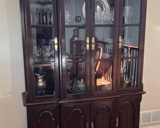 Ethan Allen Dark Wood China Cabinet with Glass Doors