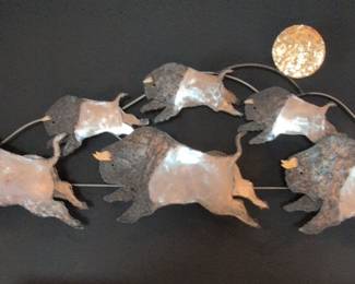 Metal Wall Art Bison Herd with Sun