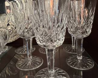 Waterford Crystal Lismore Gravy Boat with Underplate and Wine Glasses