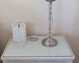 White Wicker Rattan Headboard and Nightstand Set