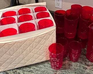 Vintage Ruby Red Textured Glass Pitcher and Tumbler Set