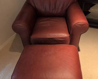 Two Leather Club Chair and Ottoman Sets