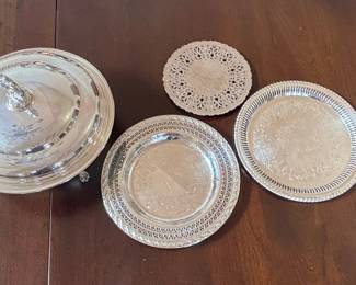 Vintage Silver-Plated Serving Set with Glass Hurricane Lamp