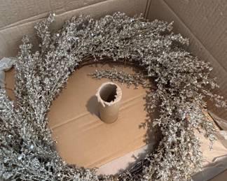 Silver Glitter Branch Wreath with Clear Beads