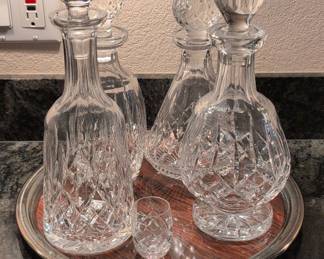 Antique full-size bed, Set of Four Crystal Decanters and a few Stiens