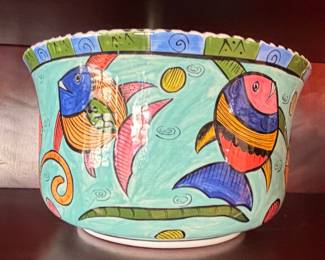 Hand-Painted Talavera Ceramic Bowl with Fish Motif