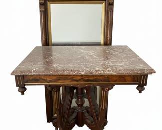 Victorian Eastlake Marble Top Console Table with Mirror